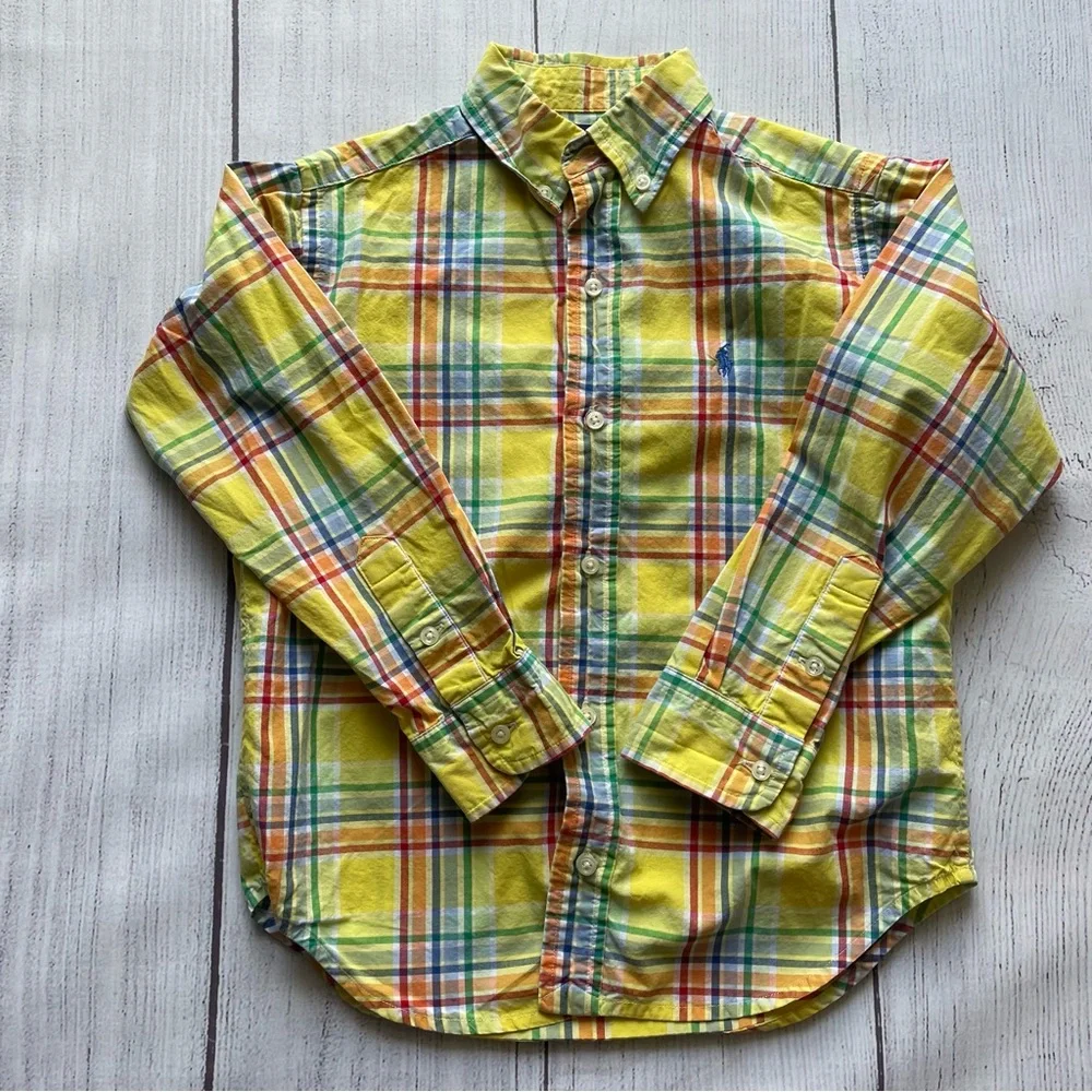 Ralph Lauren Yellow, Red & Green Plaid Short Sleeve Button Down Size 6